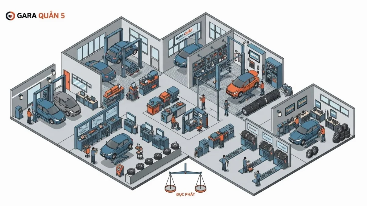 Kỹ thuật viên đang thực hiện cân bằng bánh xe chuyên nghiệp