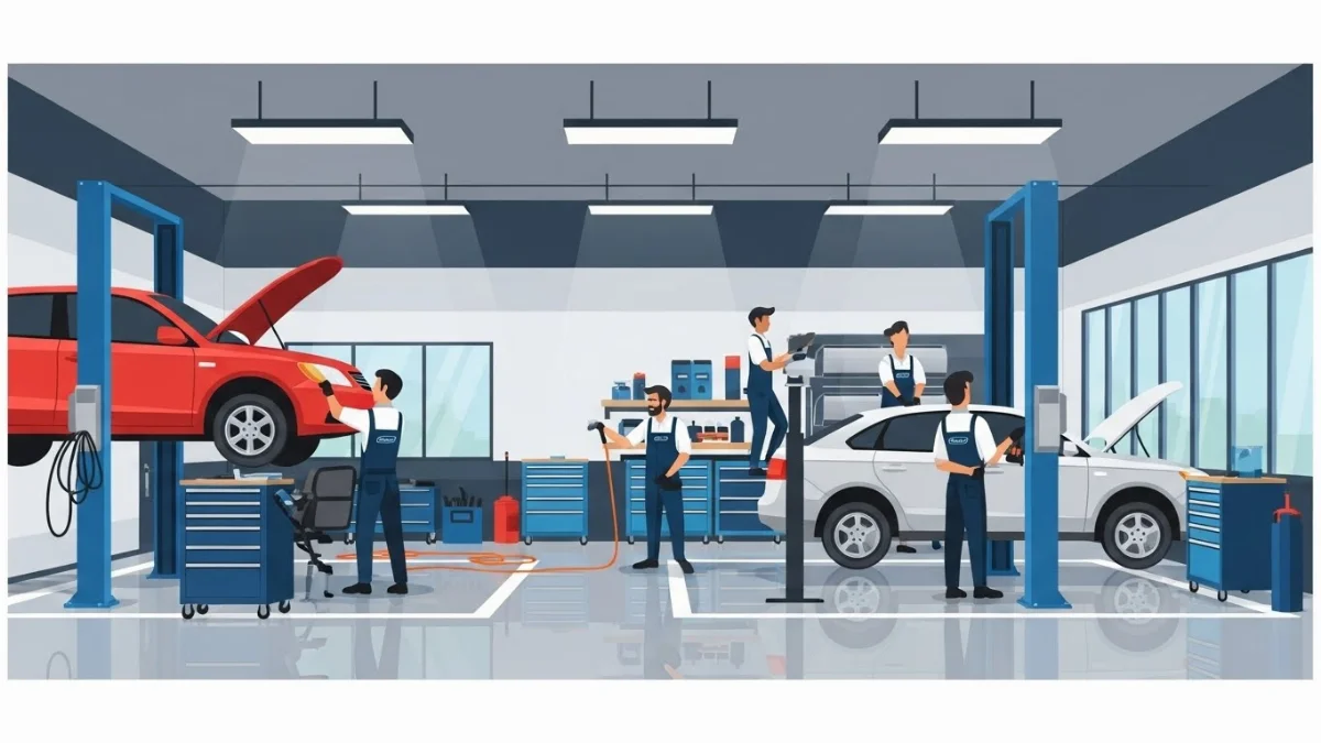 Thợ sơn xe đang pha chế hóa chất cần bảo hộ đầy đủ