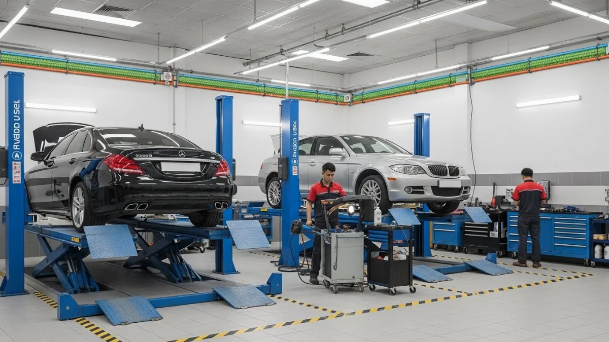 Hệ thống ống dẫn rửa xe treo trần giúp tiết kiệm diện tích sàn