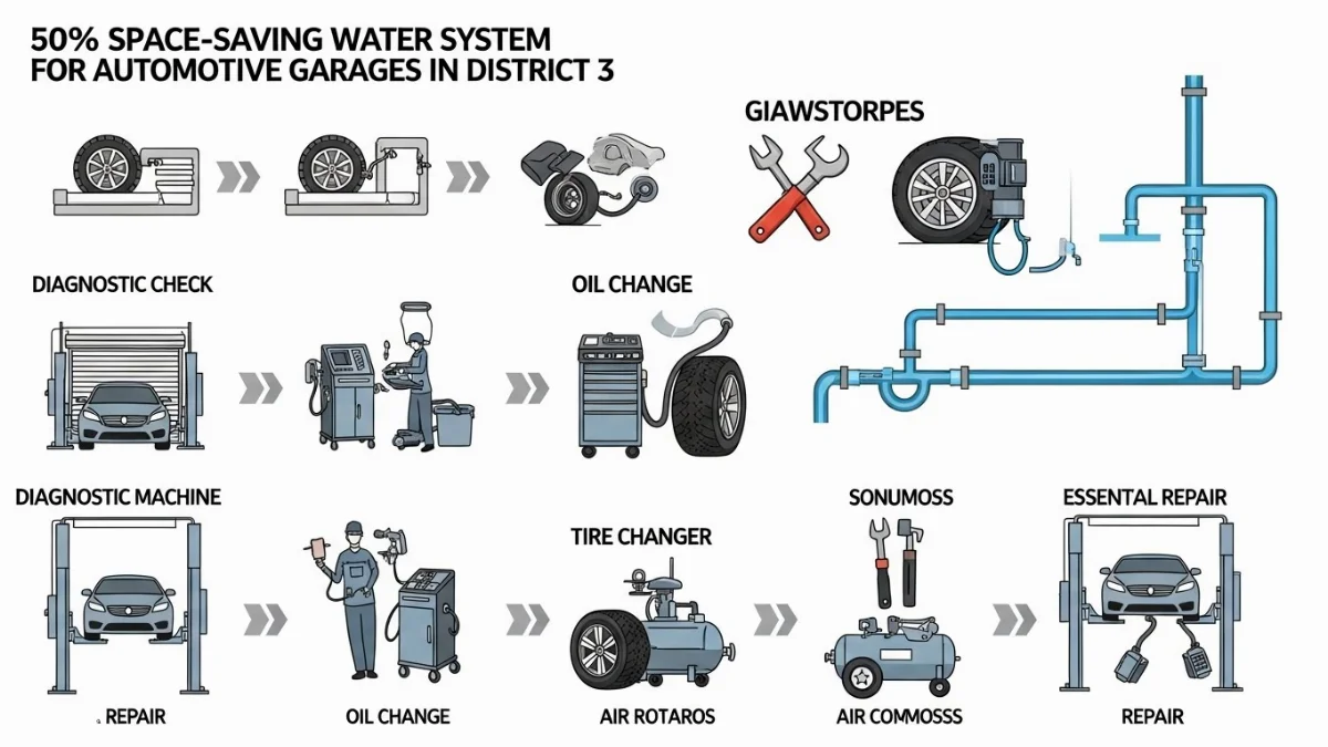 Gara rửa xe tối ưu không gian sau khi lắp đặt hệ thống ống dẫn mới