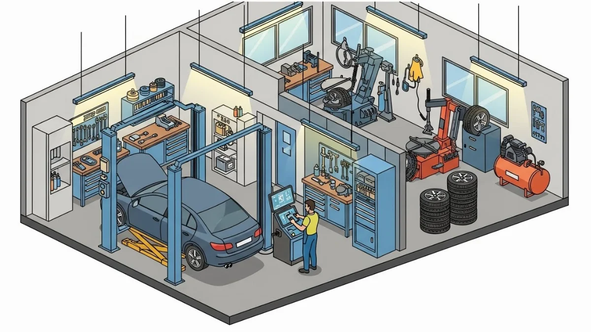 Kiểm tra máy siết bu lông bị lỗi trong gara ô tô