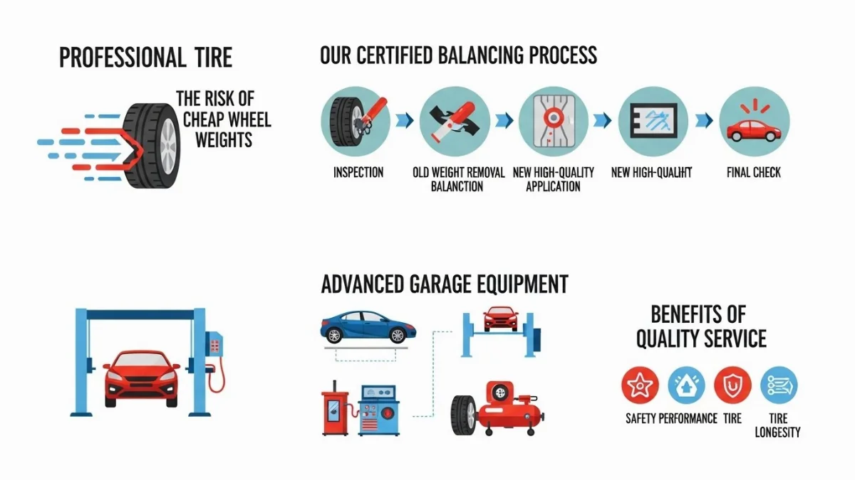 Một bộ bánh xe sau khi được cân bằng chuẩn với chì chất lượng cao