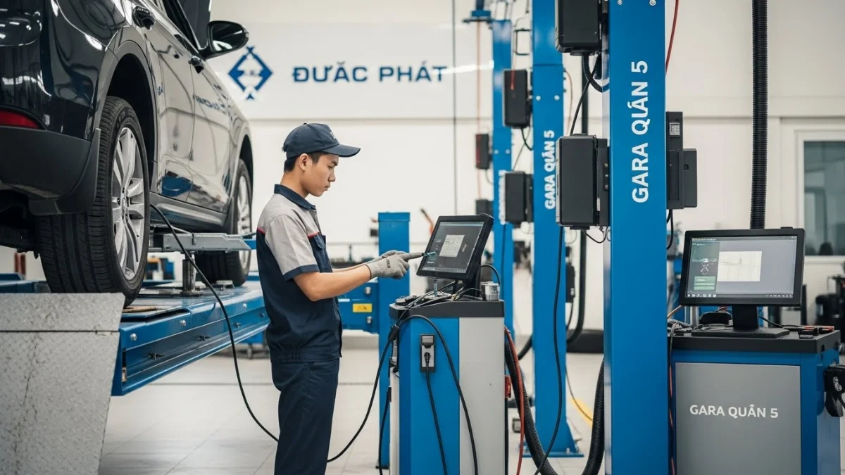 Hình ảnh minh họa lốp xe và chì cân bằng đang được kiểm tra