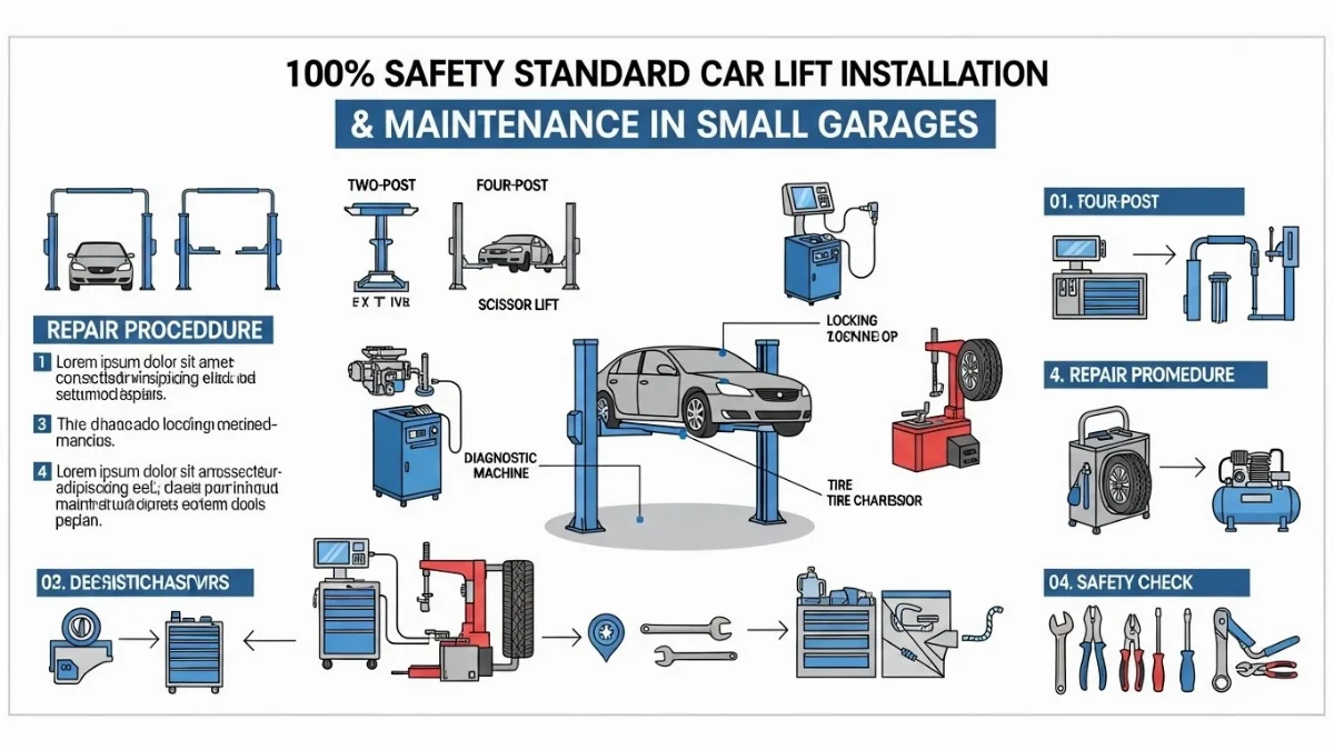 Thợ sửa xe đang kiểm tra an toàn dưới gầm ô tô trên cầu nâng