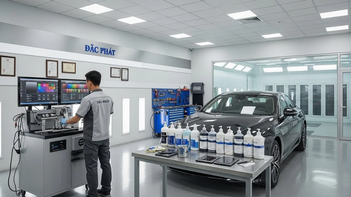 Dụng cụ cân điện tử và các loại sơn cơ bản để pha màu sơn ô tô chuẩn