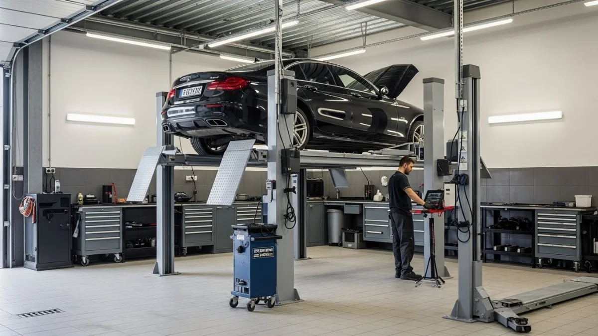 Cầu nâng 2 trụ tiết kiệm diện tích cho gara nhỏ