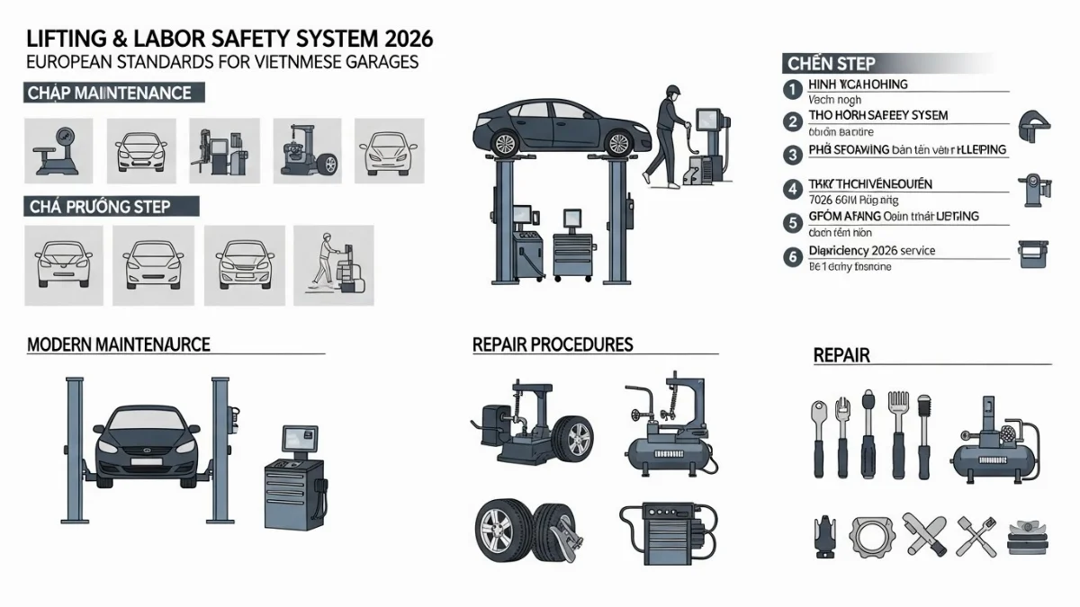 Một gara ô tô hiện đại tuân thủ tiêu chuẩn an toàn châu âu