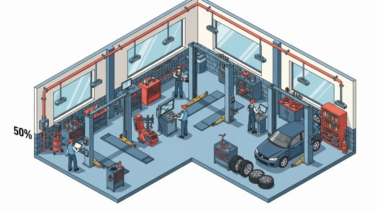 Ống nước rửa xe cao áp được lắp đặt gọn gàng dọc vách ngăn